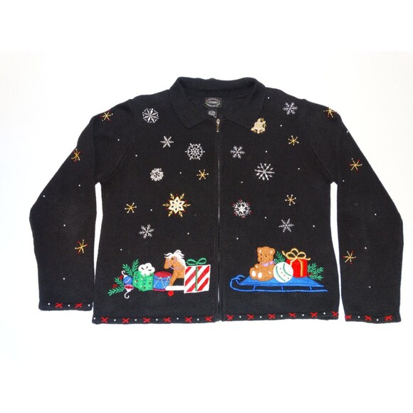Vtg Design Originals Fuzzy Santa Christmas Cardigan "Ugly" Holiday Sweater - Picture 3 of 5